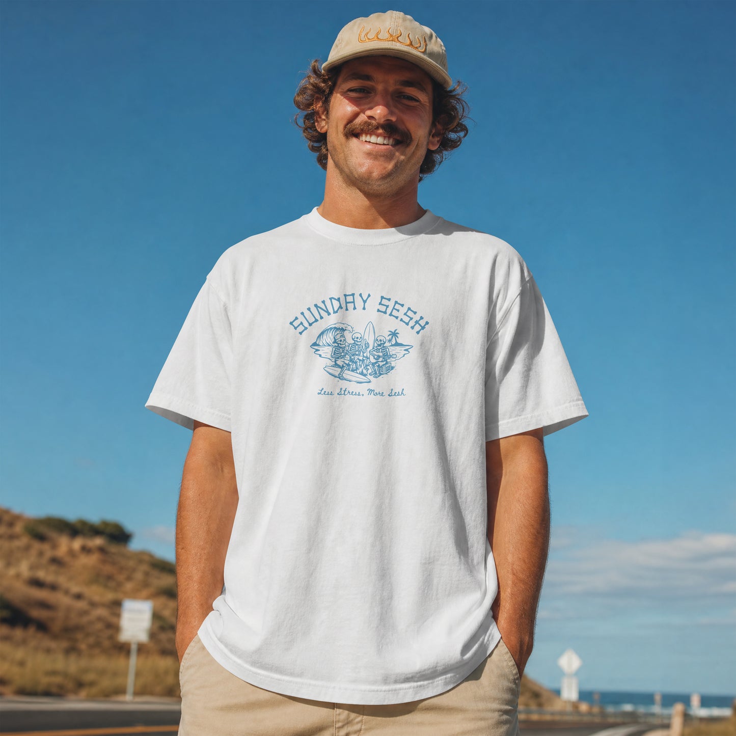 SUNDAY SESH | Heavyweight Unisex T-shirt | Blue on White